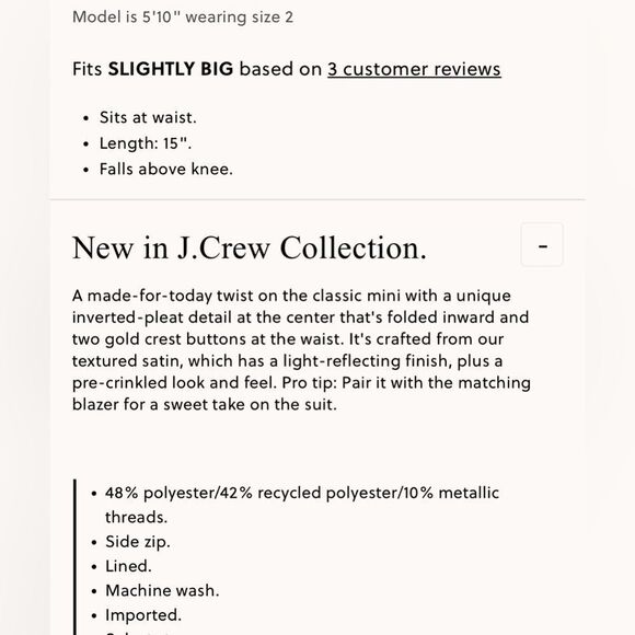 NWT J CREW Collection center-pleat mini skirt in textured satin in navy - Picture 6 of 7